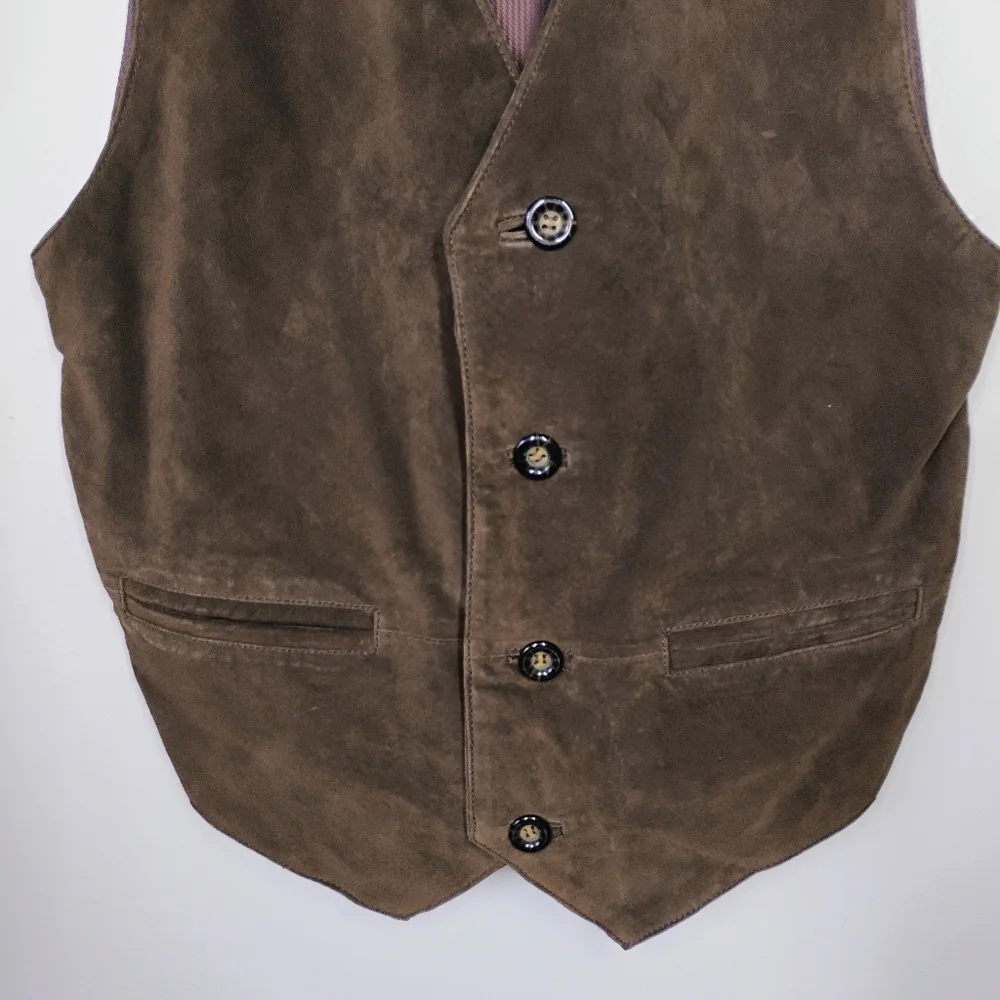 Wilsons Leather Suede Vest Mens‎ Small Brown Western Rodeo Cowboy Adjustable